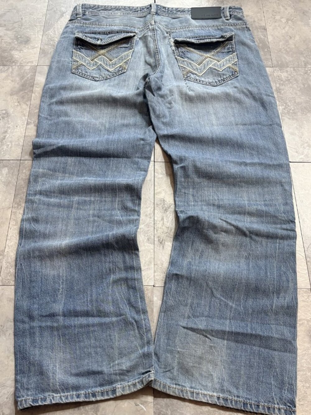 Black Baggy Bootcut Jeans 36x32 Faded Blue